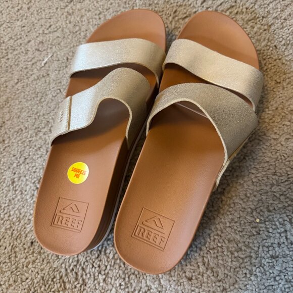 Reef Gold Metallic Double Strap Slide Sandals Womens 9 Comfort Casual Beach - Picture 4 of 5